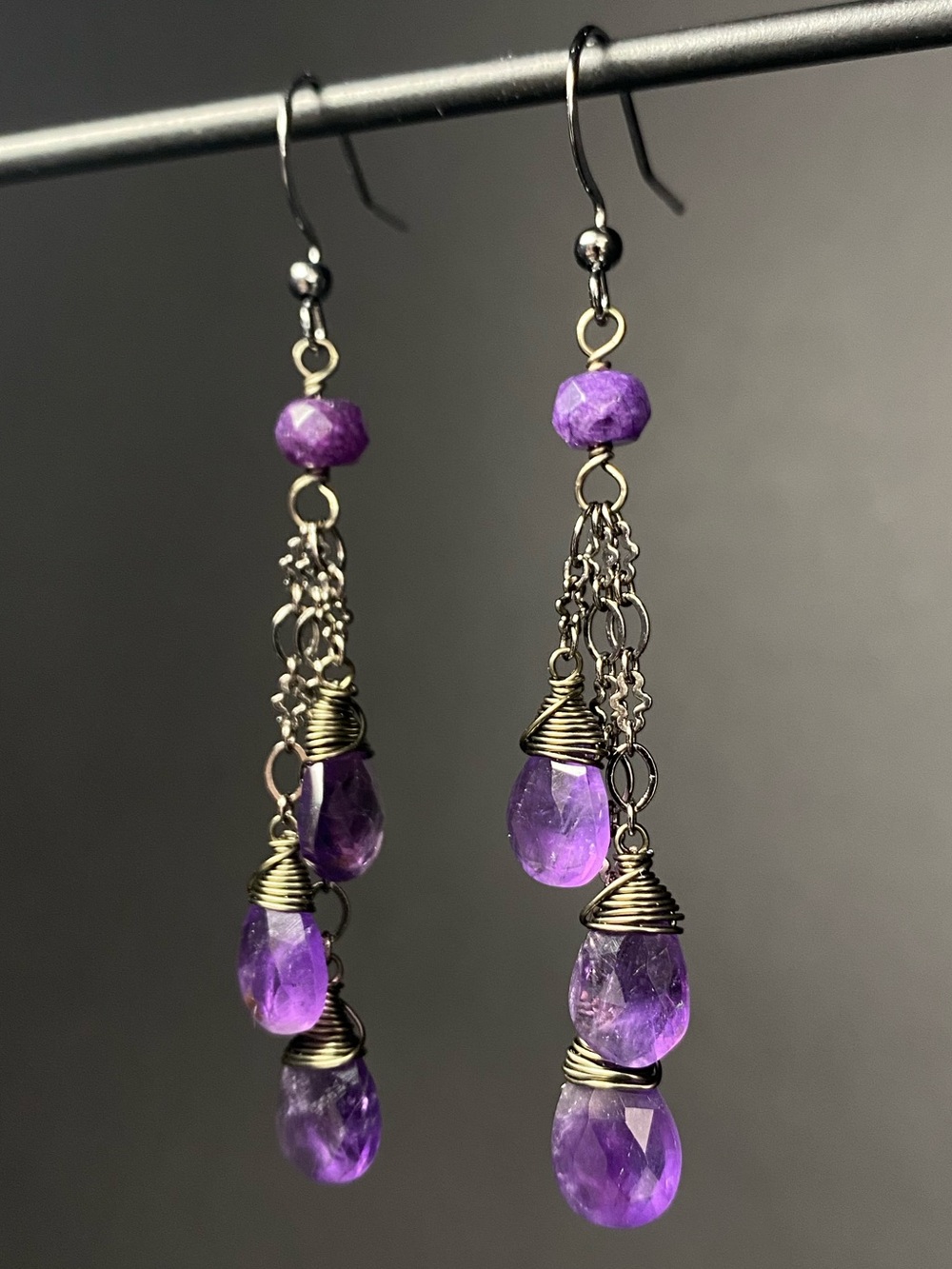 Amethyst & Jade Dangle Earrings